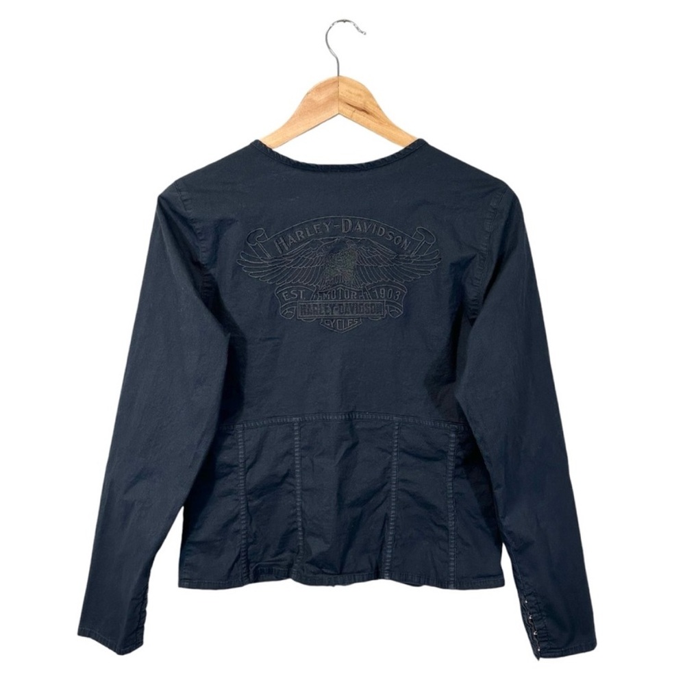 Vintage Harley Davidson Black Women’s Top, Long Sleeve Clasp Front, Size L